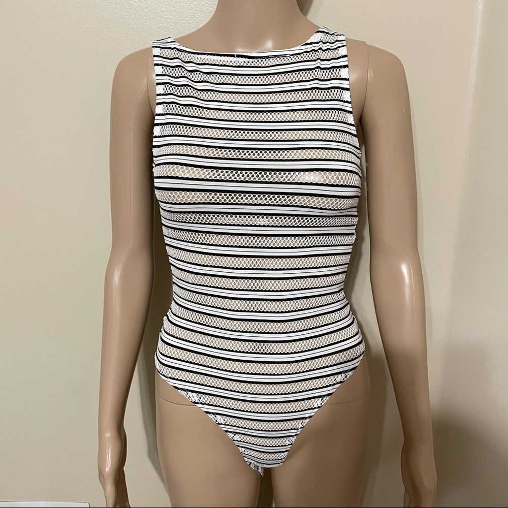 Fashion Nova Mesh Black & White Bodysuit - Picture 5 of 14